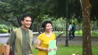 Jenn Tan and Jonathan Tan walking towards the pavillion