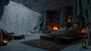 Winter Silence in a Stone Sanctuary | Fireplace Ambience + Gentle Snowfall | DEEP SLEEP | ASMR