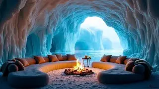Cozy Ice Cave Ambience ❄️🔥 Campfire, Candles & Relaxing Piano Music | 4K