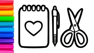 Cute Scissors Book Pencil Drawing Painting Colouring for kids, Toddlers Easy step by step Drawing...