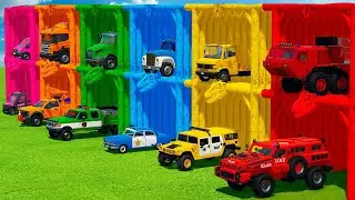 TRANSPORTING COLORED POLICE CARS & DACIA PICKUP WITH MAN TRUCKS - Farming Simulator 22