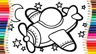 Airplane with blinking stars⭐ drawing painting and colouring for kids and Toodlers