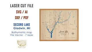 Digital file SVG - Secord Lake located in Gladwin County MI wooden map 3d nautical