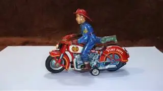 50s Masudaya Fire Patrol Motorcycle Vintage Tin Toy