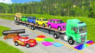 Flatbed Truck Mcqueen | Transportation with Truck - Pothole vs Car #171 - BeamNG.Drive