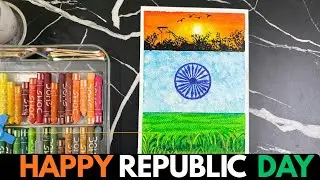 How to Draw Indian Flag with Beautiful Nature Scenery | Oil Pastel Drawing Tutorial #art  #drawing 