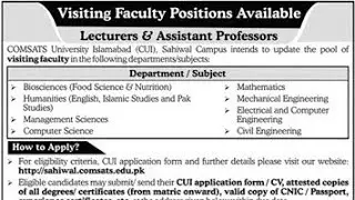Visiting Faculty Jobs in COMSATS University Islamabad November 2023 CUI Online Apply Latest