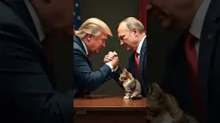 Trump Defeats Putin in Arm Wrestling&mdash;Cat Judges the Match! 💪🐱🌍