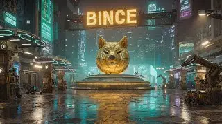 Golden Dog Statue in a Cyberpunk Neon City | Futuristic Streets | Ambient Sci-Fi Sounds | 4K [BINCE]