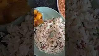 Raw Mango Grated Coconut rice with potato curry (optional)