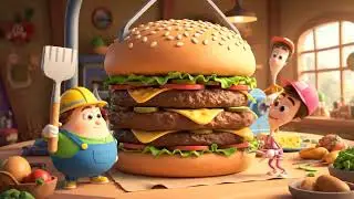 mini cute worker cooking delicious burger