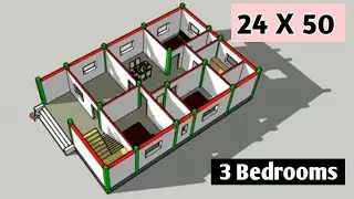 24x50 में शानदार घर का डिज़ाइन !! 3 बैडरूम का सबसे मस्त नक्शा !! 24x50 house plan