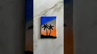 easy palm tree painting on mini canvas 🌴✨ #acrylic #art #painting #shorts