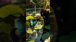 Garden pond love story with water lilies and butterflies #nature #garden #shorts