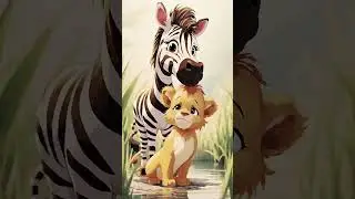 Sad Cub, Kind Zebra / Грустный львёнок, добрая зебра #shorts #ai #aiart #zebra #lioncub