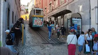 Ascensor da Gl&oacute;ria (Tram 51E) in Lisbon, Portugal. Gl&oacute;ria Funicular, Elevador da Gl&oacute;ria