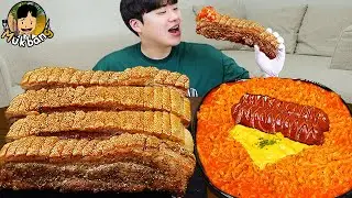 ASMR MUKBANG | Огненная лапша, хотдог, свиная грудинка, колбаса рецепт блюда ! принимать