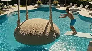 Jumping onto a Giant Hanging Jelly Bed | Relaxing Pool ASMR | Deep Nest ASMR