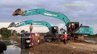 Trago Dump Truck Accident Fail - Dump Truck Overturned And Recovery by Excavators