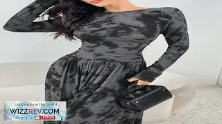 Mulvari Women's Tie Dye Print Round Neck Long Sleeve Pleated Dress Elegant