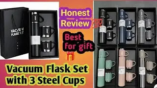 Vaccuum Flask Set With 3 Steel Cups Set || Unboxing & Honest Review || gifts set🎁||Most Crediible!!!
