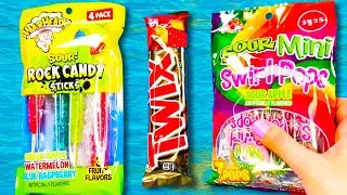 ASMR Candy Unwrapping 🍭 Sour Candy Crinkles, Warheads Rock Sticks & Swirl Pops | Twix Wrapper Sounds