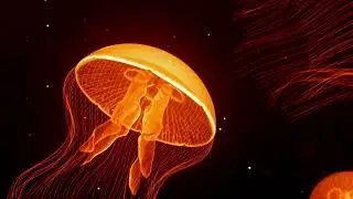 🟣BLACK SCREEN | ORANGE JELLYFISH NIGHT LIGHT & HARP MUSIC FOR SLEEP