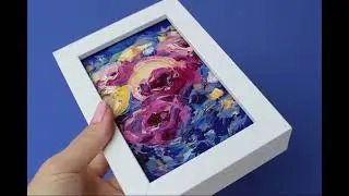 Pink Peony Wall Art, Abstract Flower Painting, Blue Pink Wall D&eacute;cor