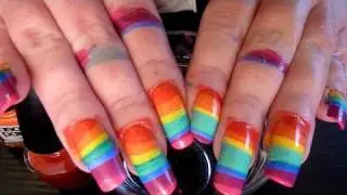Rainbow Water Marble Technique Nail Art How To Tutorial HD Video HowTo Design On Long Nails