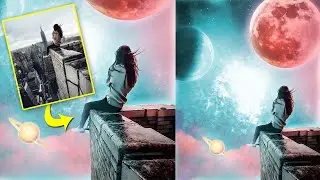The girl looks at the galaxy Photo Manipulation in photoshop | F Educators
