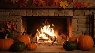 🍂 Autumn Classic Brick Fireplace 🔥| Crackling Fire Sounds | Cozy Thanksgiving Vibes 