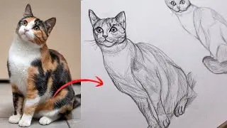 Как нарисовать кошку | Урок рисования эскиза для начинающих