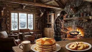 Pancakes For Breakfast: Cozy Winter Cabin Ambience, Fireplace Sounds, Sizzling Pan, Music (1 Hr)