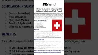 #Стипендия ETH ZURICH EXCELLENCE SCHOLARSHIP 2026 для обучения в магистратуре в Швейцарии (полнос...
