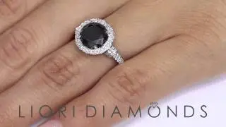 BDR - 178 -  2.95 Carat Natural Black Diamond Engagement Ring 18k White Gold Vintage Style