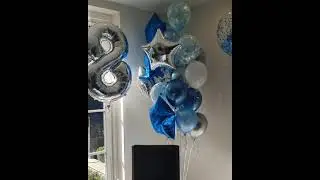 Helium balloons boy 18th birthday party decorations ideas banner blue silver personalised