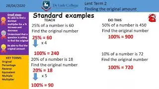 Topic 11 - Find the Original Amount Given a Percentage (Less Than 100%)
