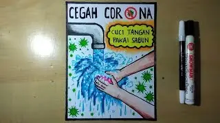 Menggambar poster cuci tangan pakai sabun