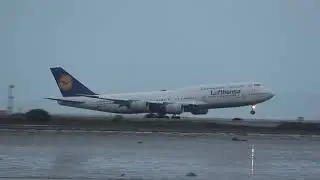 Lufthansa Boeing 747-8 Departing @SFOIntlAirport  during reverse ops.