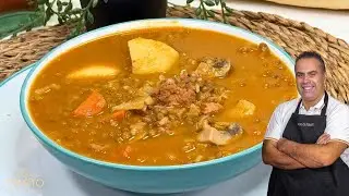 Lentejas con verduras, pavo y arroz