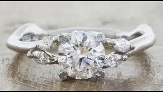 Nature Inspired Platinum Leaf Setting 0.73 Carat Round Diamond Engagement Ring - Adamaris