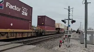 A BNSF doublestack intermodal train.