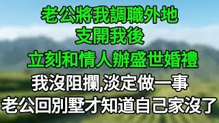老公將我調職外地，支開我後立刻和情人辦盛世婚禮，我沒阻攔淡定做一事，老公回別墅才知道自己家沒了#笑看人生#爽文#情感故事#晓晨的书桌