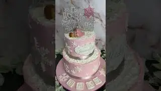 Winter wonderland pink two tier baby shower cake