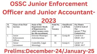 OSSC Junior Enforcement Officer and Junior Accountant-2023 PRELIMS MAINS:SYLLABUS,POSTS, STRATEGY