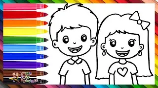 Draw And Color A Girl And A Boy 👧👦🌈 Drawings For Kids