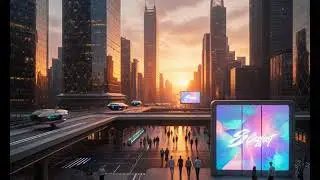A futuristic city at sunset, cinematic style