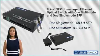 8 Port SFP Unmanaged Ethernet Optical Switch with One Multimode and One Singlemode SFP by CableRack