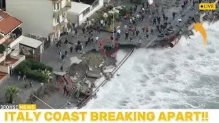 1 Minutes Ago! Italy Coast Breaking Apart as Larges Waves Strike the Homes and Roads! Cyclone Harry
