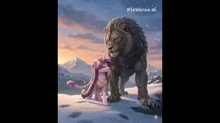 Godzilla in his transformation from a cave lion and Princess Cadance into a ligrecorn in the snow